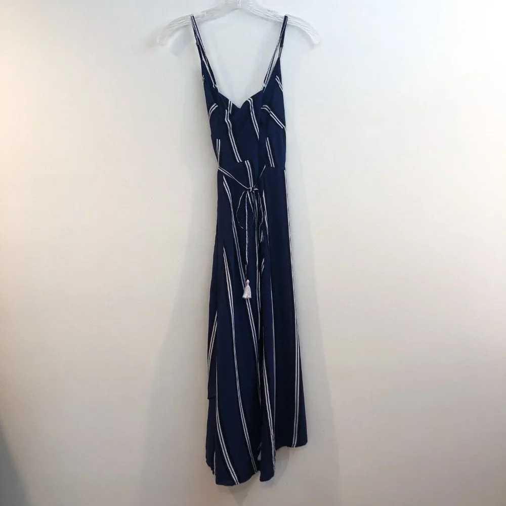 BEACHGOLD 100% Rayon Striped Adjustable Strappy V Neck Wrap Beach Midi Dress XS - Picture 5 of 9